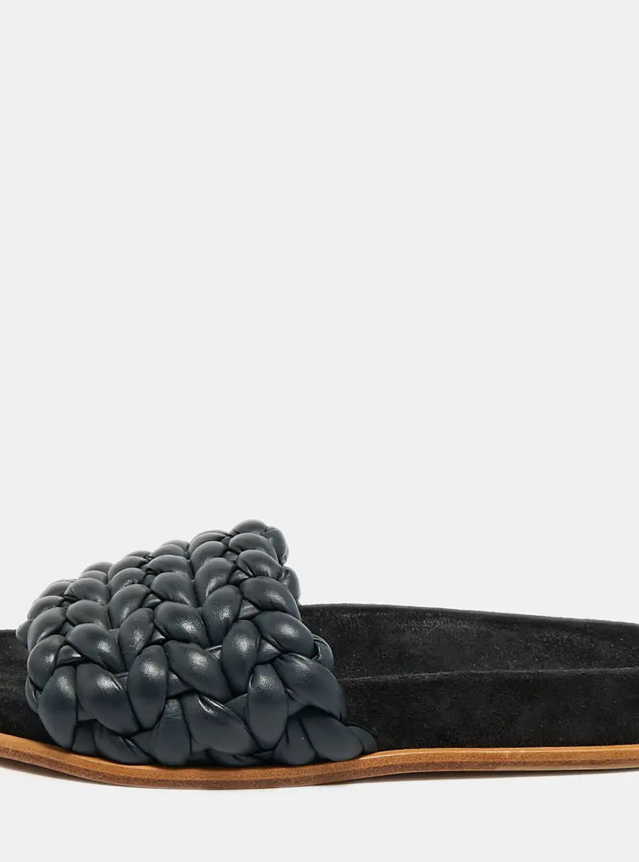 Chloe Kacey Size 37 Navy Blue Woven Leather Flat Slides