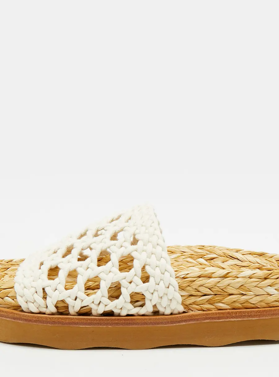 Chloé Size 36 White Woven Fabric Flat Slides