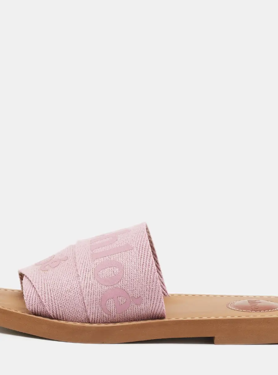 Chlo&eacute; Woody Size 36 Lilac Logo Canvas Flat Slides