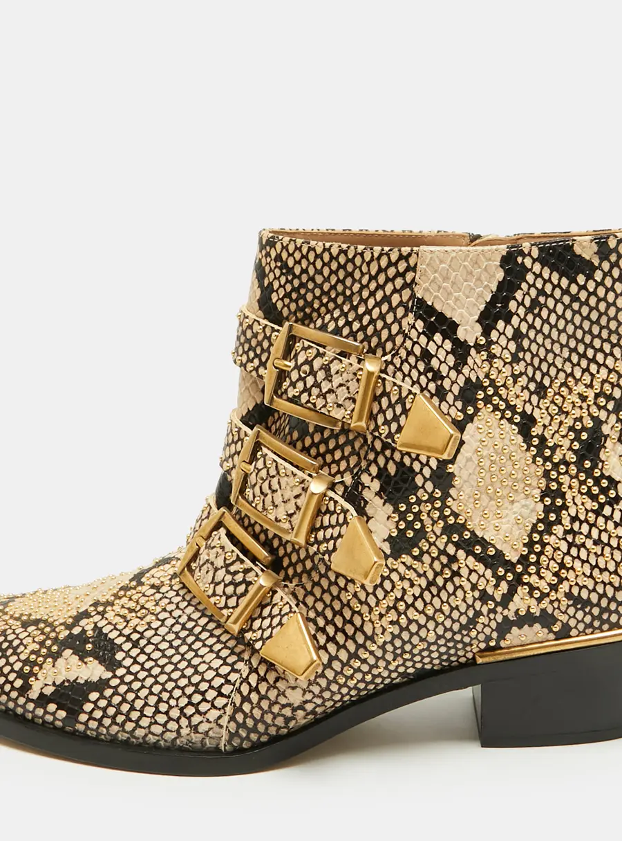 Chloe Susanna Size 39 Brown/Black Python Embossed Leather Ankle Length Boots
