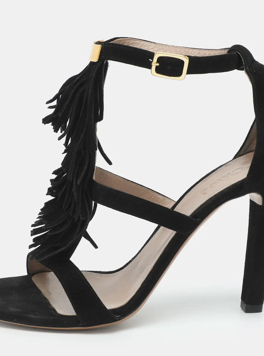 Chloe Fringe Detail Size 36 Black Suede Ankle Strap Sandals