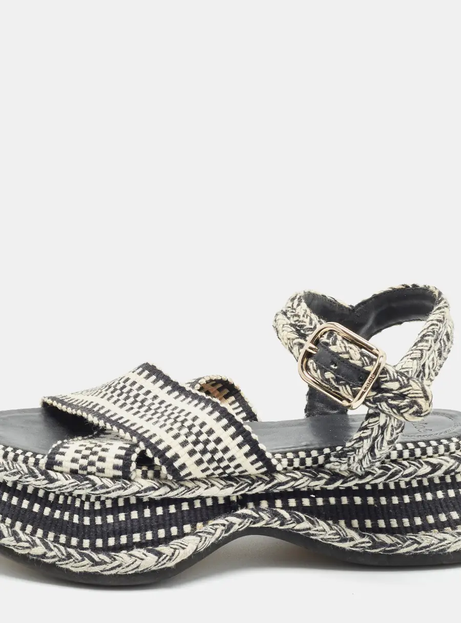 Chloe Meril Size 37 Black/White Fabric Ankle Strap Sandals