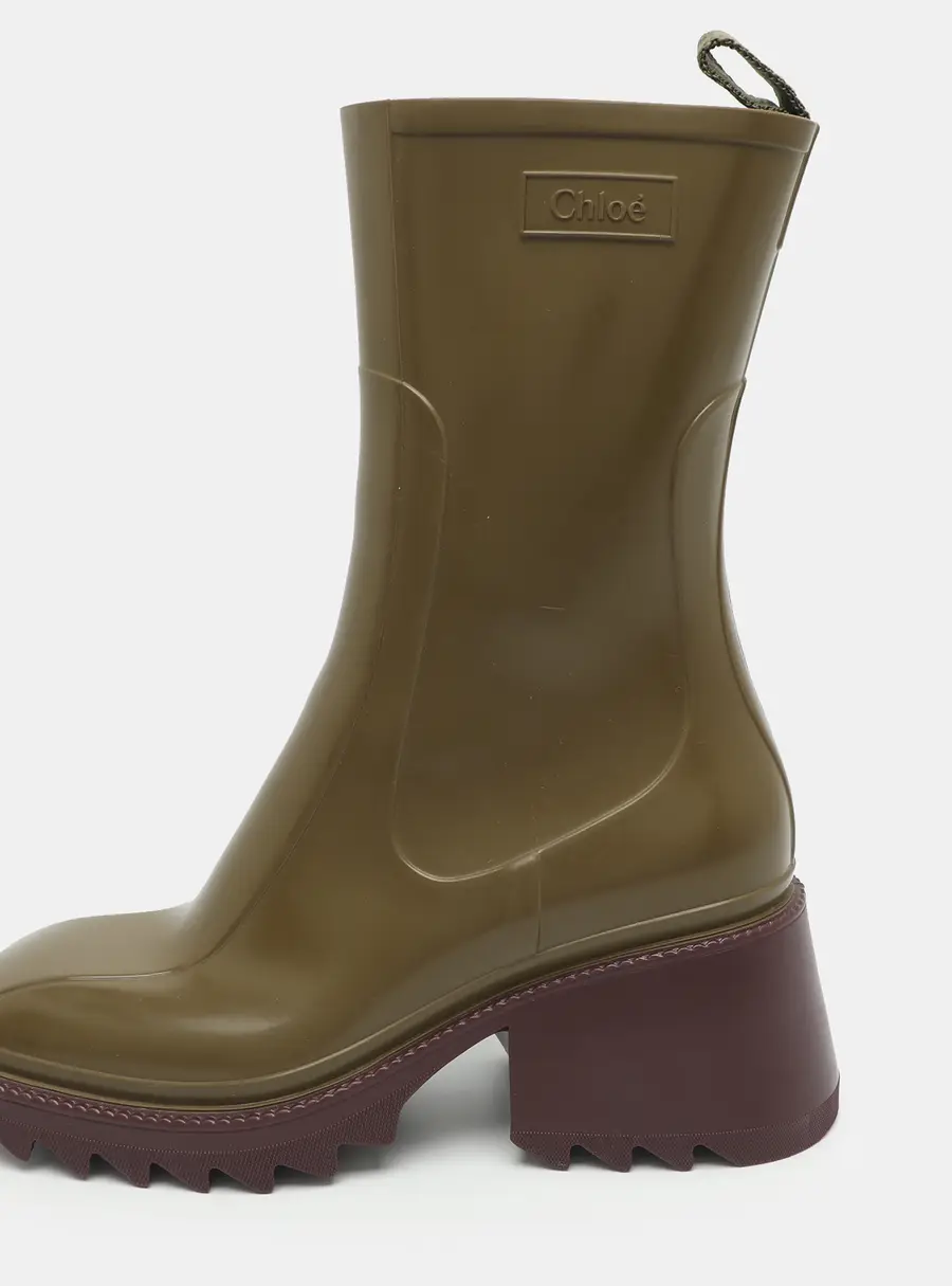 Chloe Betty Size 39 Green/Burgundy Rubber Rain Boots