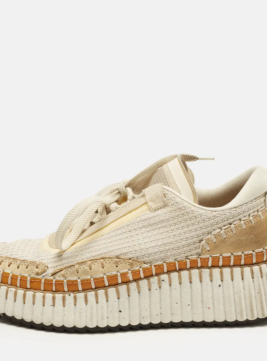 Chloe Nama Size 40 White Crochet and Suede Lace Up Sneakers