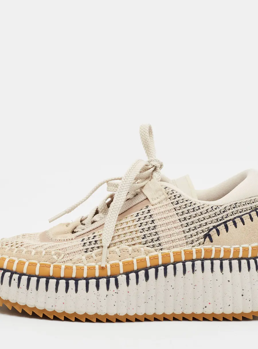 Chloe Nama Size 37 Multicolor Fabric and Suede Lace Up Sneakers