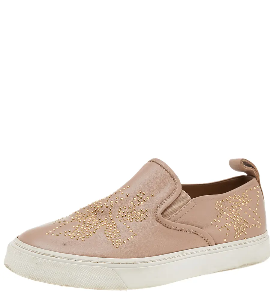 Chloe Beige Leather Embellished Slip On Sneakers Size 39