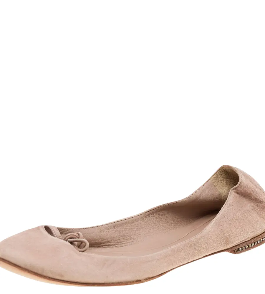 Chloe Beige Suede Embellished Bow Ballet Flats Size 36