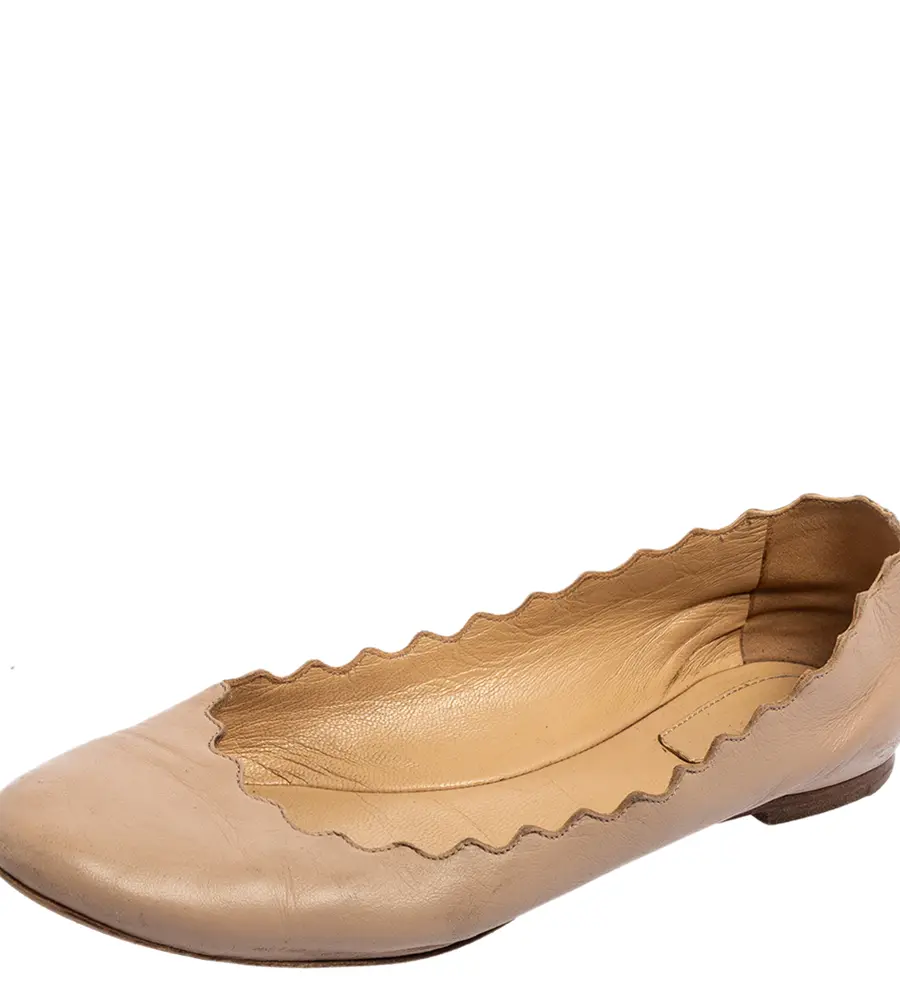Chloe Pink Leather Lauren Scalloped Ballet Flats Size 36