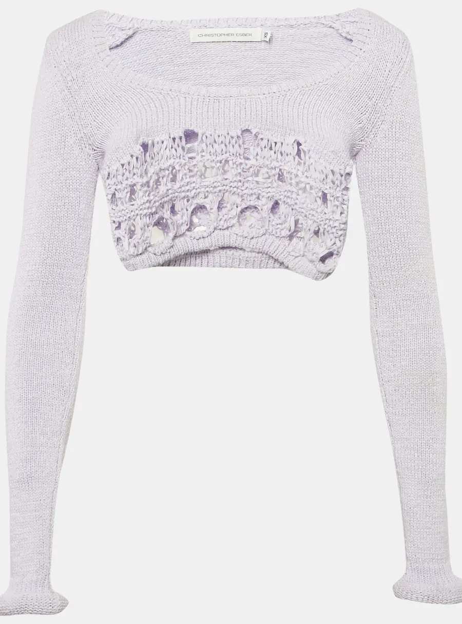 Christopher Esber Lilac Crochet Cotton Long Sleeve Crop Top XS