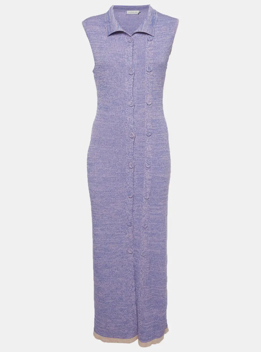 Christopher Esber Purple Knit Sleeveless Cardigan Maxi Dress L