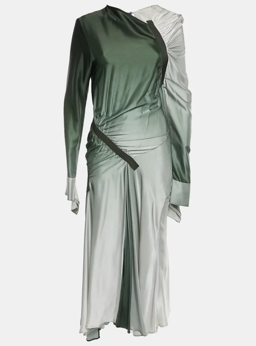 Christopher Esber Green Gradient Satin Draped Maxi Dress S