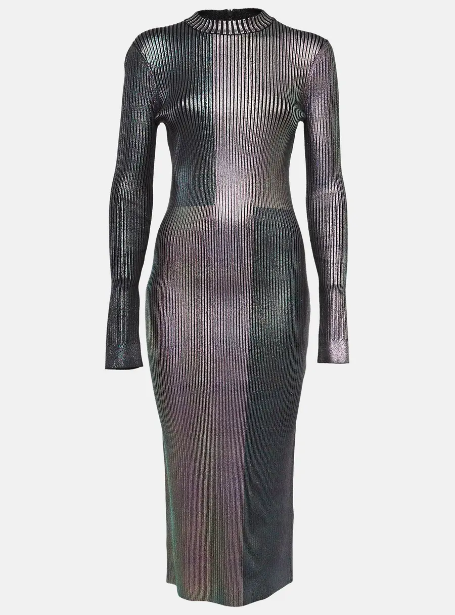 Christopher Kane Multicolor Foil Print Rib Knit Bodycon Dress M