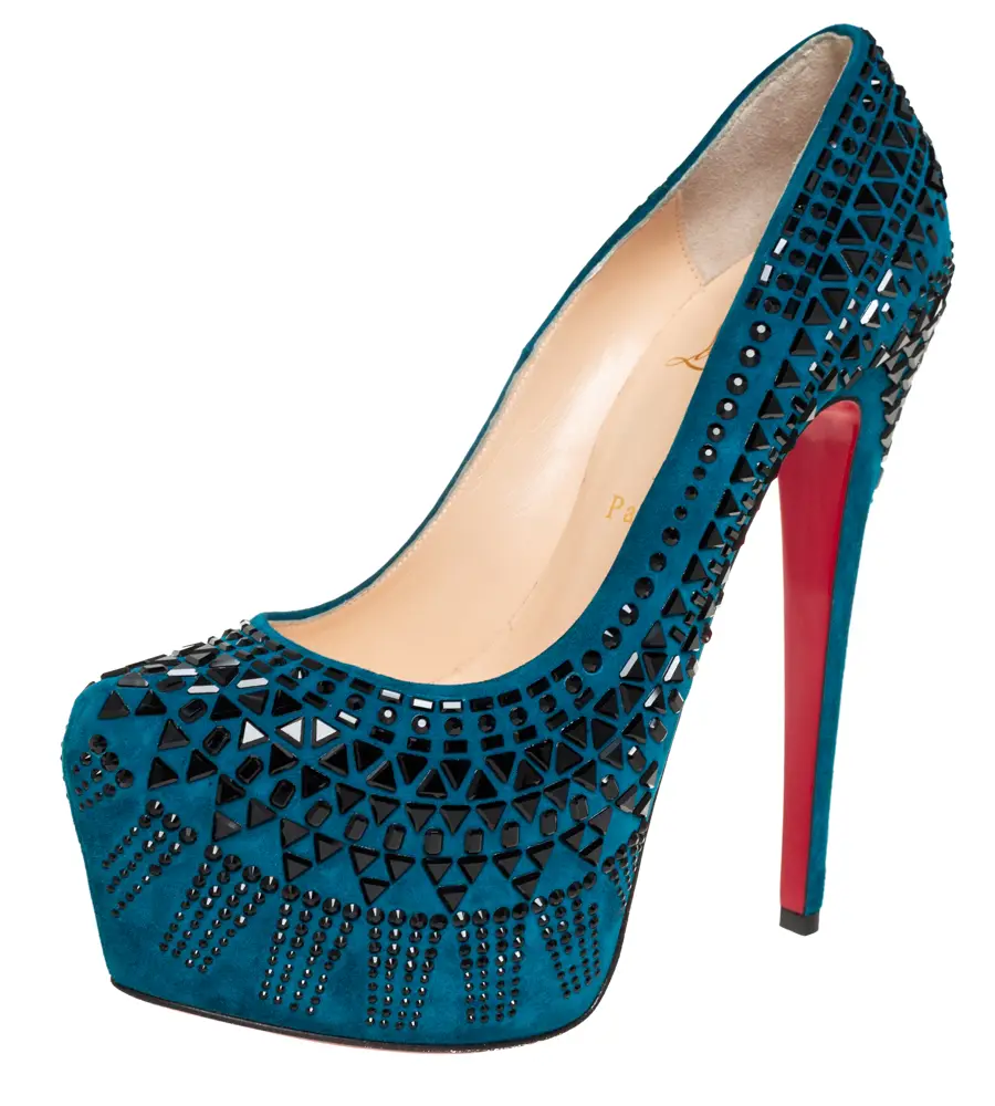 Christian Louboutin Blue Suede Decorapump Embellished Platform Pumps Size 39