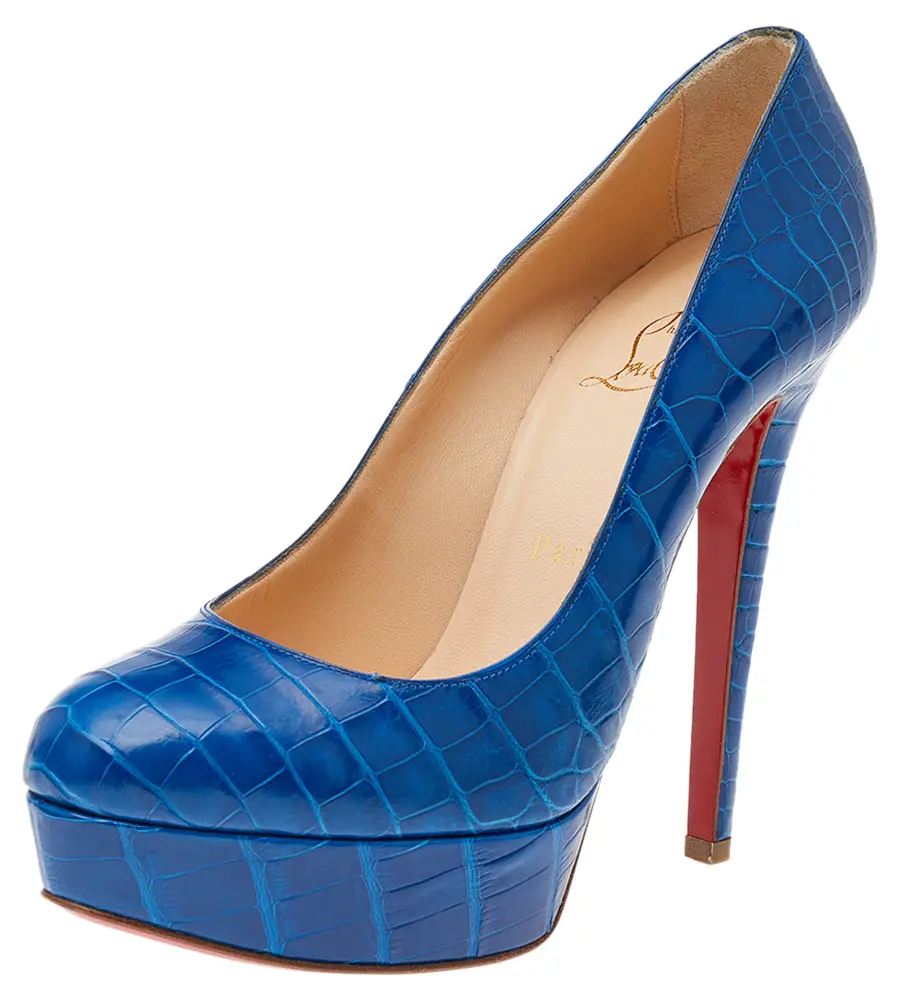 Christian Louboutin Blue Crocodile Leather Bianca 140 Platform Pumps Size 37