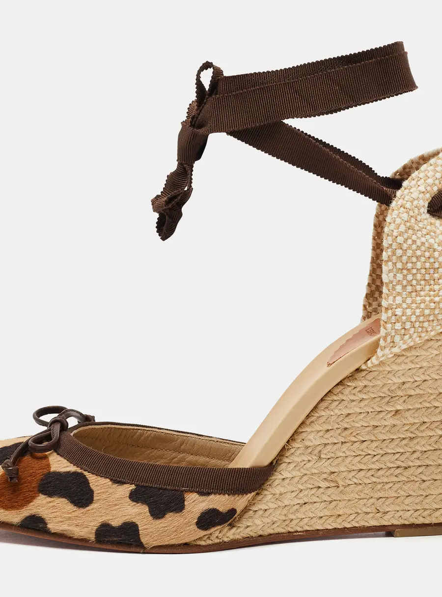 Christian Louboutin Two Tone Animal Print Calf Hair Espadrille Wedge Ankle Tie Pumps Size 41