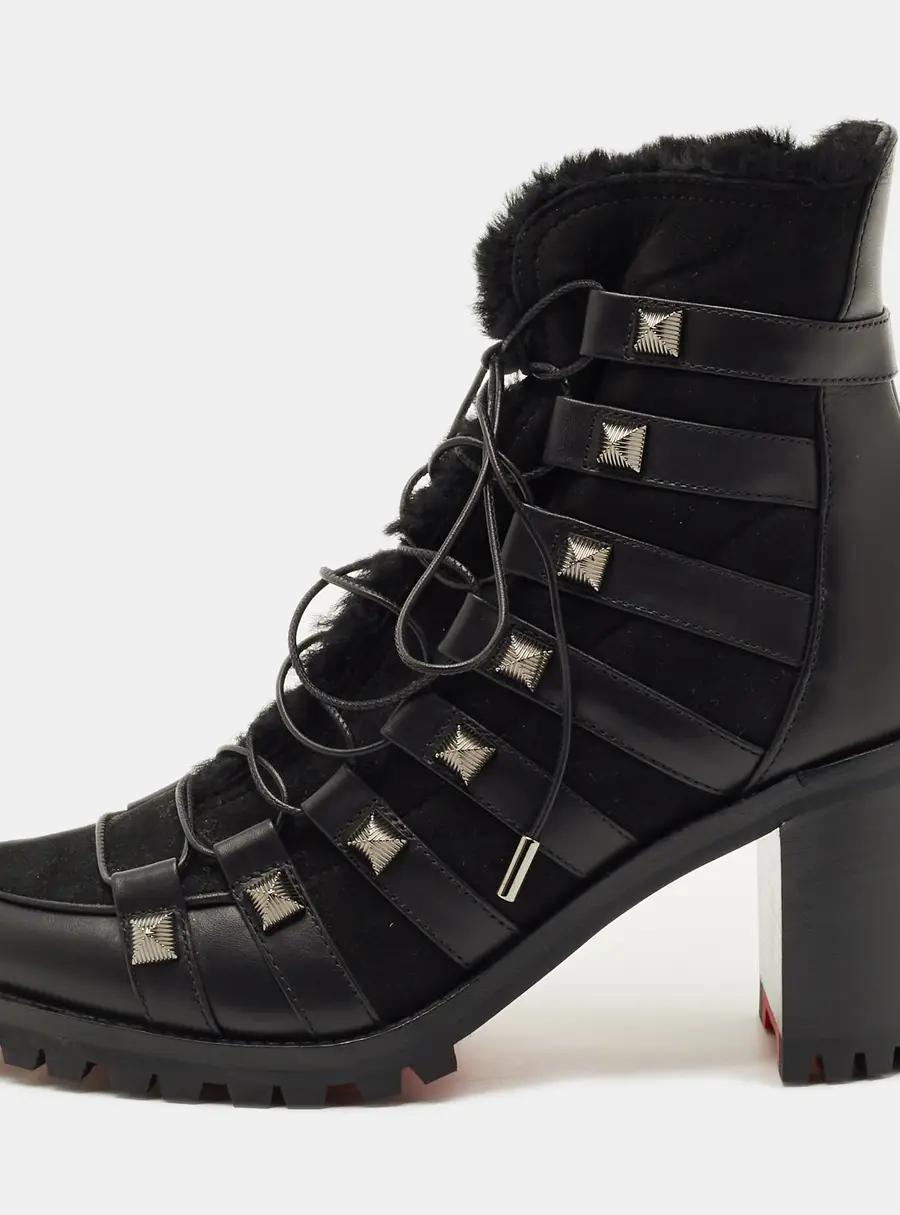 Christian Louboutin Black Suede and Leather Chaletta Ankle Boots Size 37
