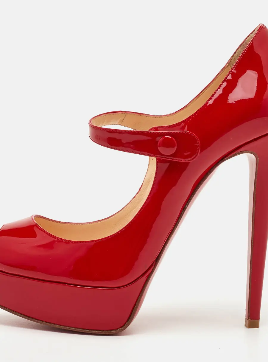 Christian Louboutin Zeppa Size 39.5 Red Patent Leather Mary Jane Platform Pumps