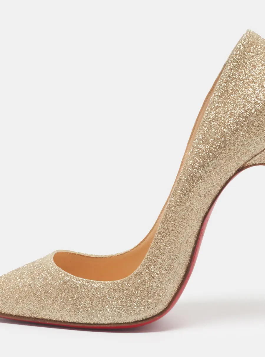 Christian Louboutin So Kate Size 37 Gold Glitter Pointed Toe Pumps