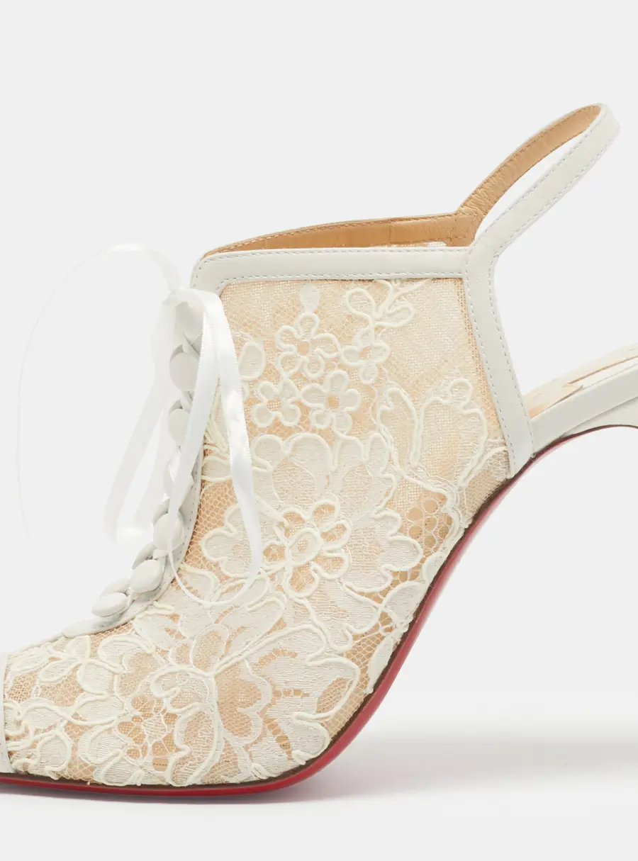 Christian Louboutin Mariee A Colmar Size 39 White Lace and Leather Slingback Sandals