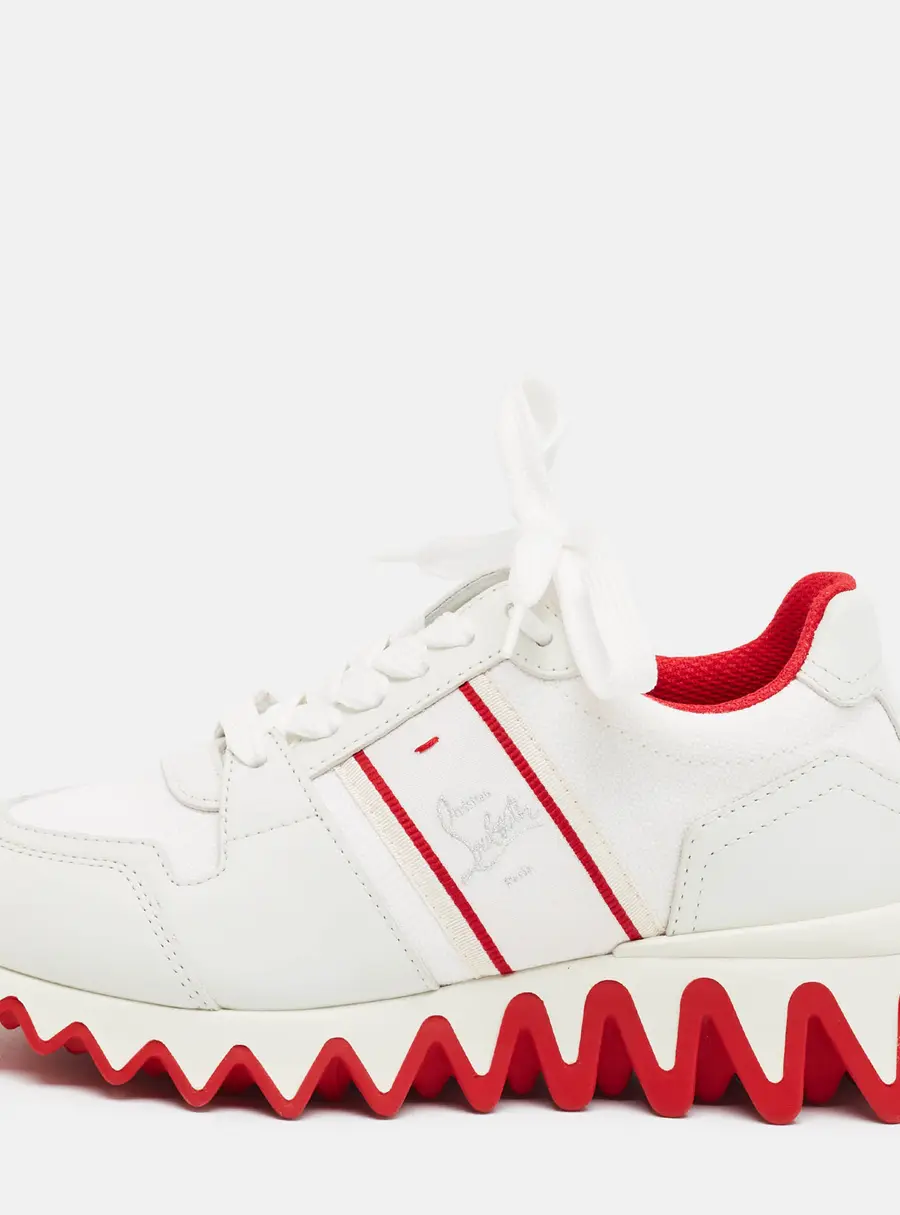 Christian Louboutin Donna Size 34.5 White Canvas and Leather Lace Up Sneakers