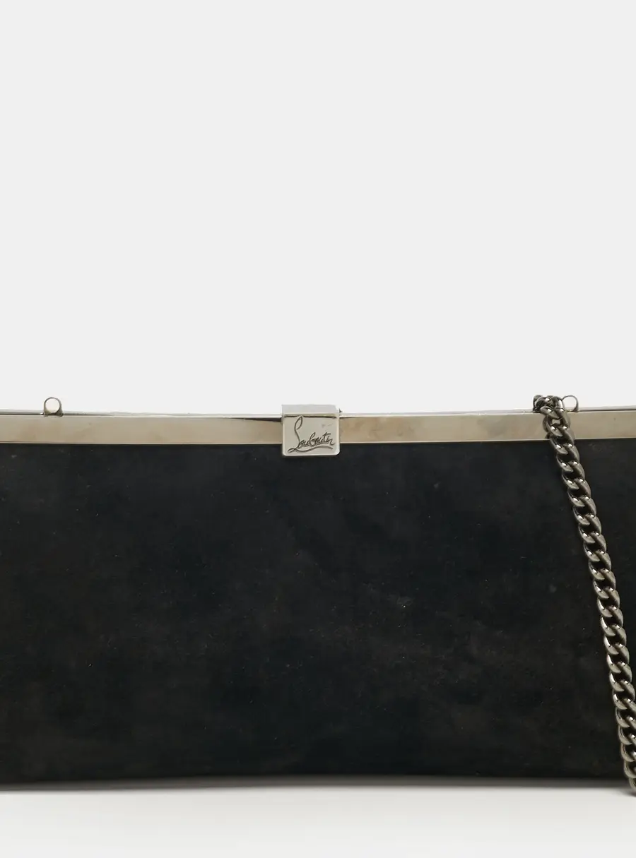 Christian Louboutin Palmette Black Suede Chain Clutch