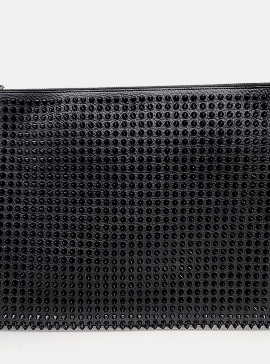 Christian Louboutin Large Black Leather Studded Clutch Bag