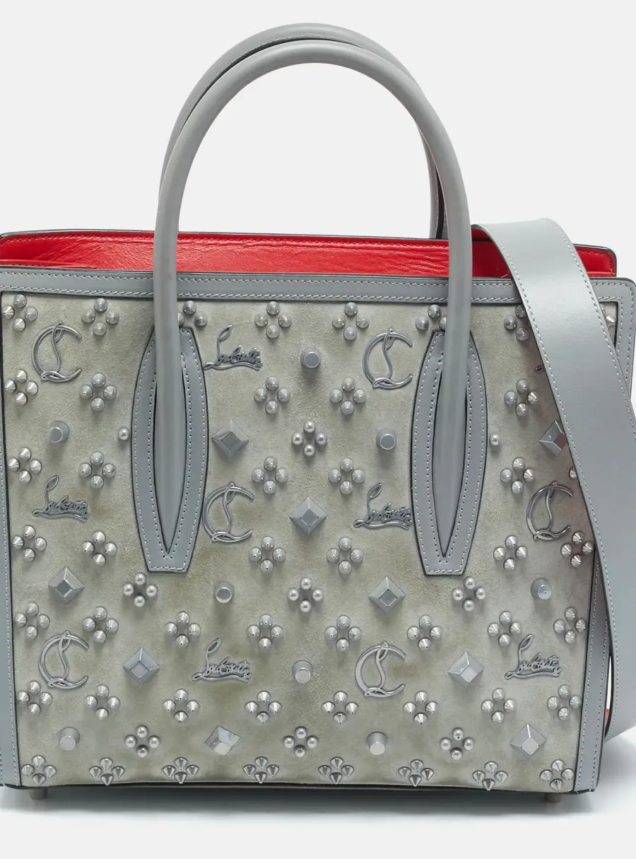 Christian Louboutin Paloma Spiked Medium Grey Suede and Leather Tote