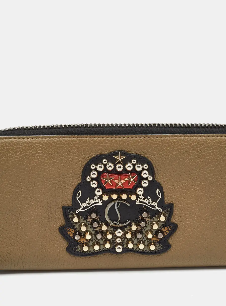 Christian Louboutin Studded Panettone Olive Green Leather Continental Wallet