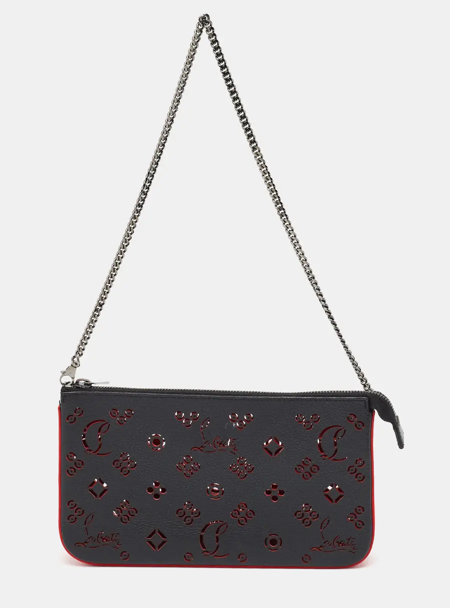 Christian Louboutin Loubila Black Cutout Leather Chain Clutch