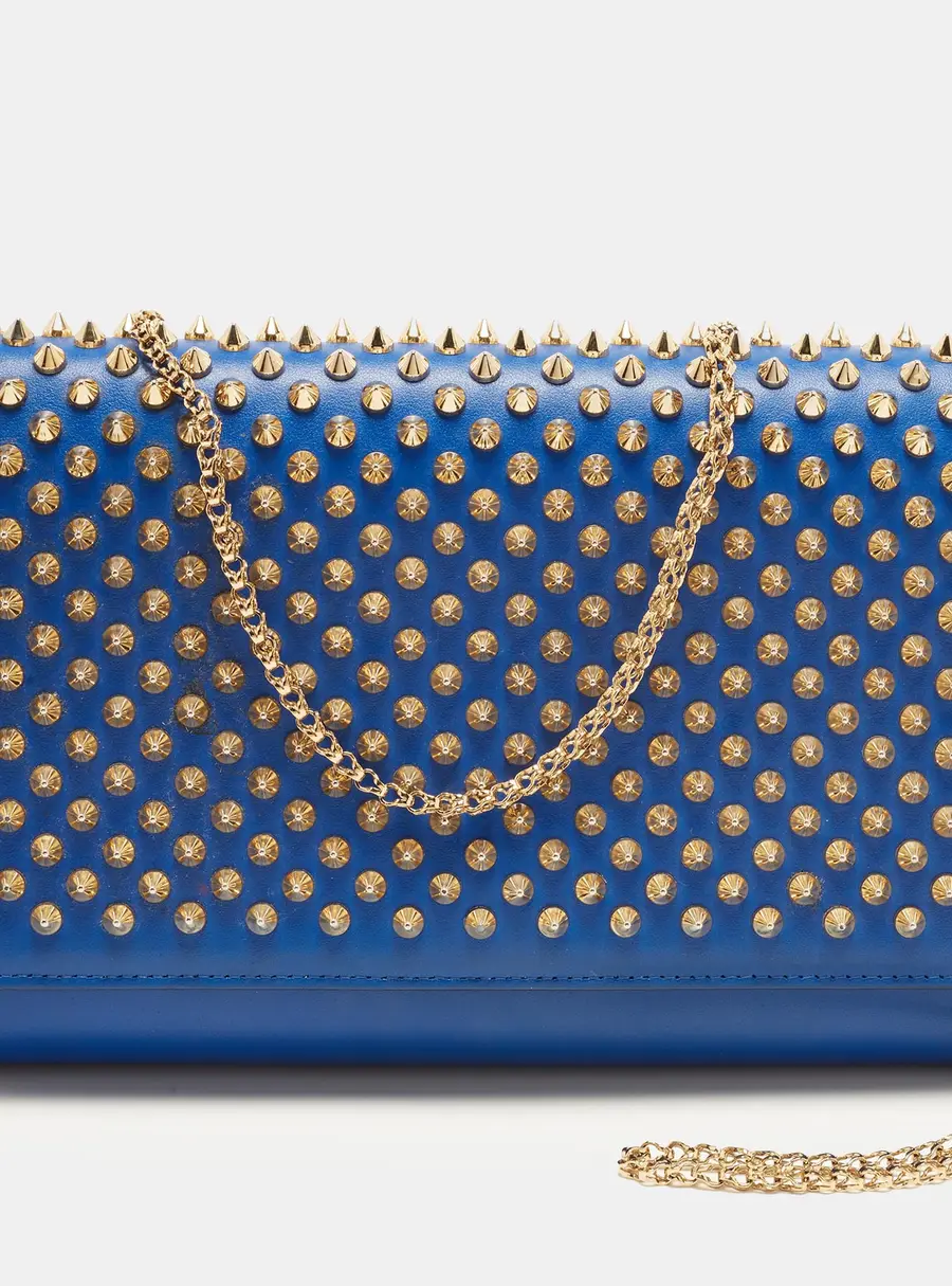 Christian Louboutin Paloma Spike Blue Patent and Leather Shoulder Bag