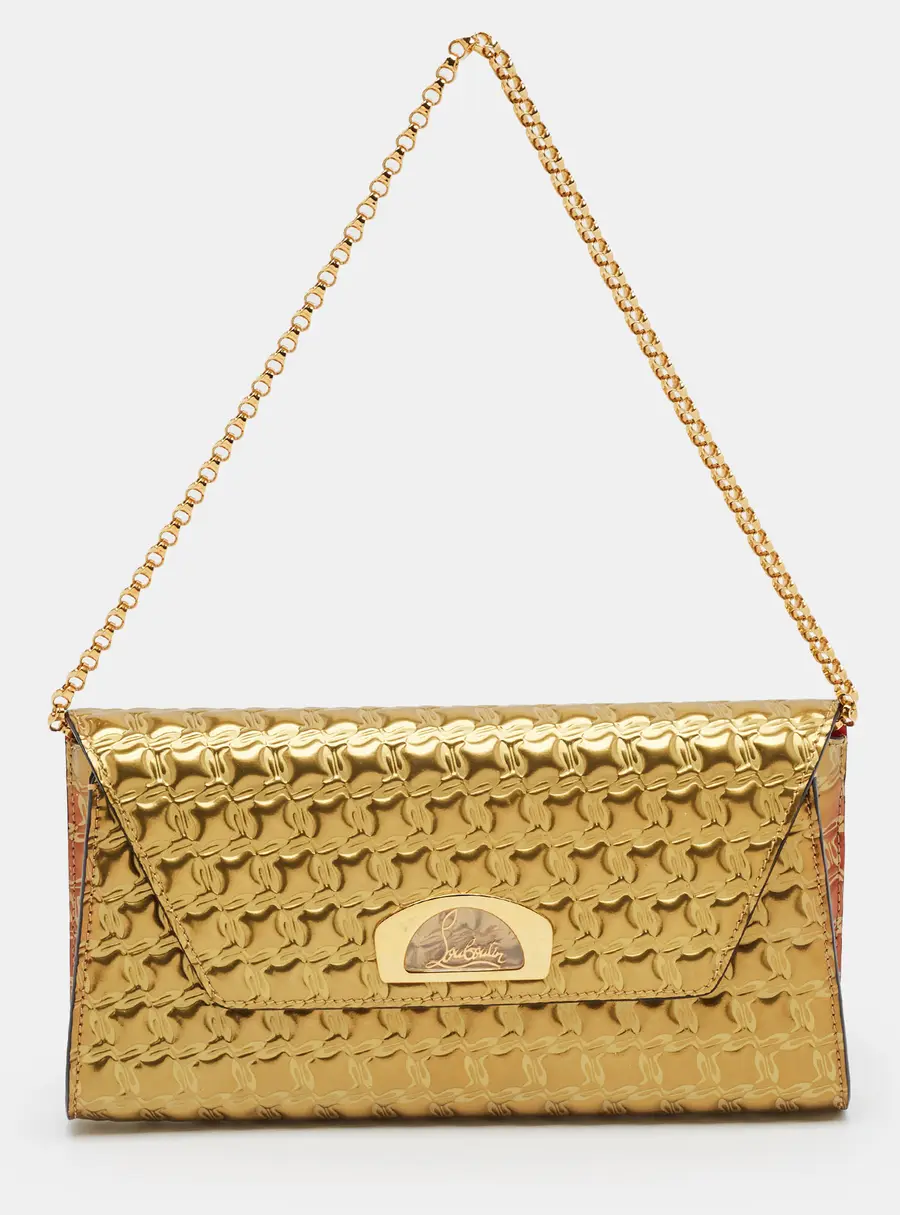 Christian Louboutin Vero Dodat Gold Embossed Leather Chain Clutch