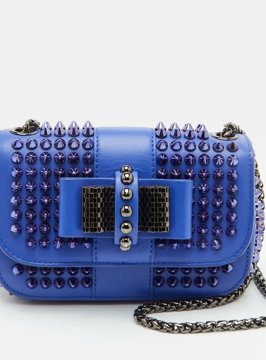 Christian Louboutin Sweet Charity Mini Spiked Blue Leather Chain Crossbody Bag