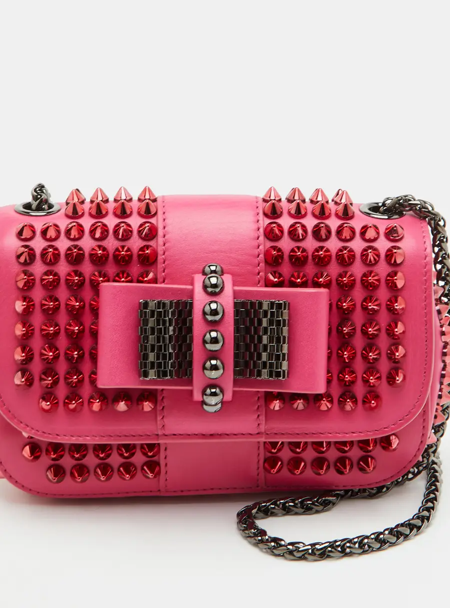 Christian Louboutin Sweet Charity Mini Spiked Pink Leather Chain Crossbody Bag