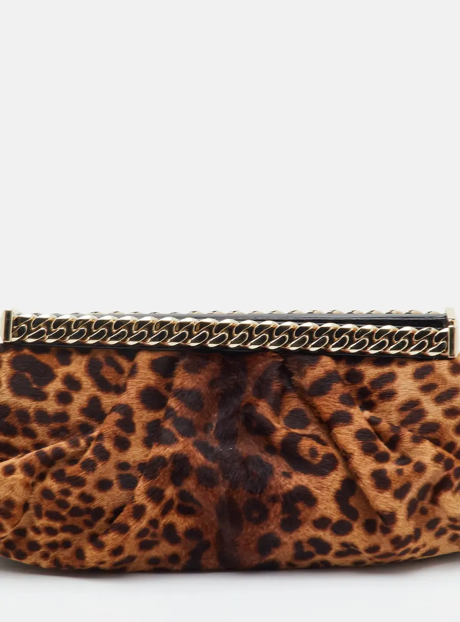 Christian Louboutin Beige Leopard Calf Hair and Patent Leather Clutch