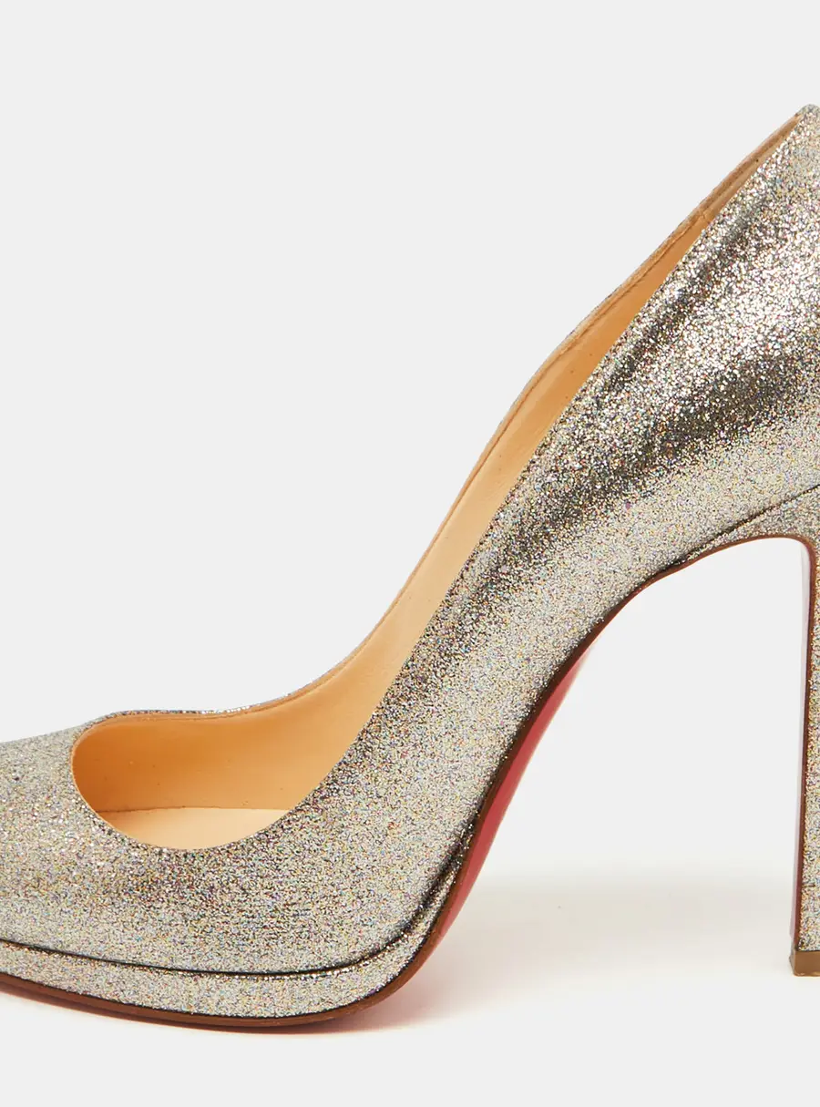 Christian Louboutin Metallic Silver Glitter Fifi Pumps Size 38