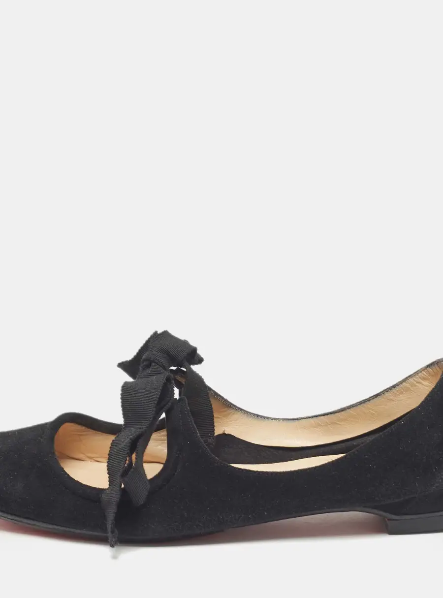 Christian Louboutin Black Suede Bow Tie Ballet Flats Size 35.5