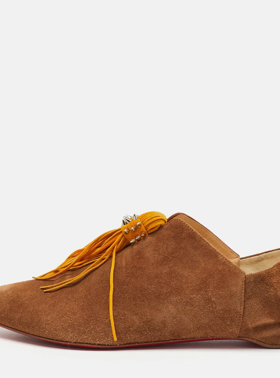 Christian Louboutin Brown/Yellow Suede Pointed Toe New Medinana Tassel Flats Size 37