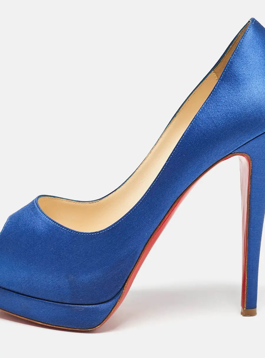 Christian Louboutin Blue Satin Palais Royal Platform Pumps Size 38