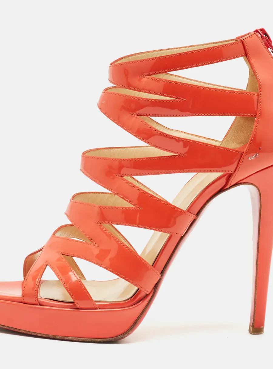 Christian Louboutin Orange Patent Leather Fernando Platform Sandals Size 38