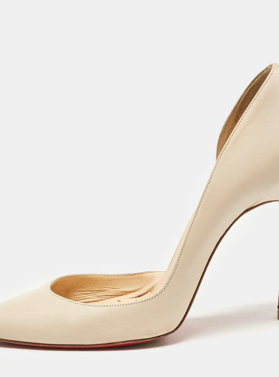 Christian Louboutin Cream Leather Iriza Pointed Toe D'orsay Pumps Size 39.5