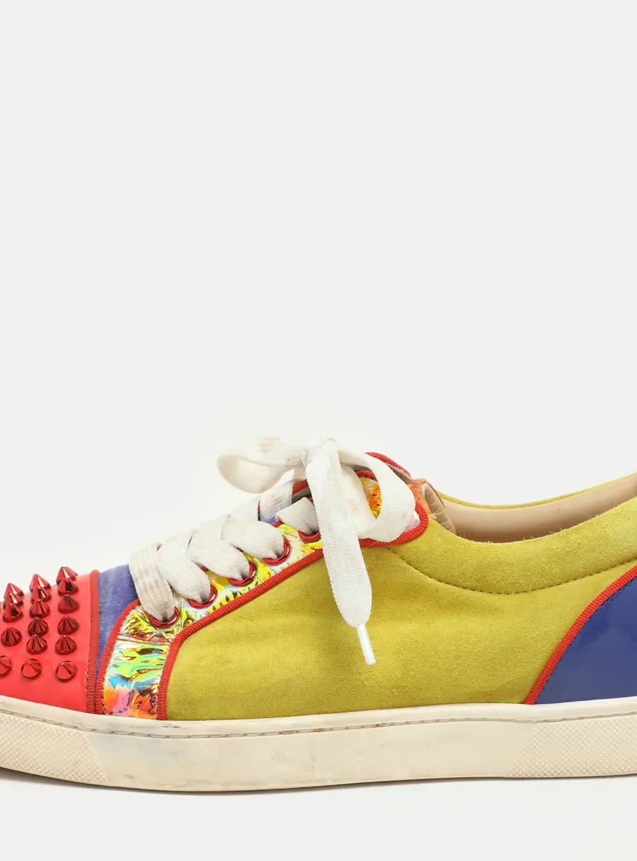 Christian Louboutin Louis Junior Spikes Size 37.5 Multicolor Patent Leather and Suede Low Top Sneakers