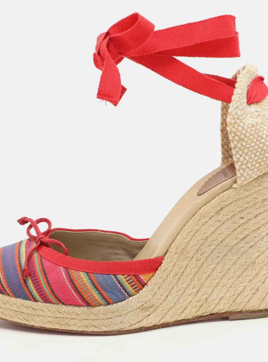Christian Louboutin Multicolor Striped Canvas Caron Plato Wedge Espadrille Sandals Size 41