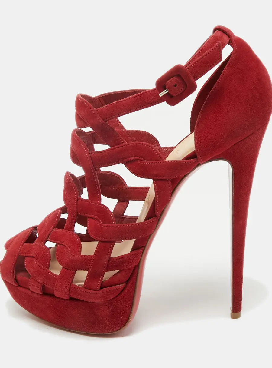 Christian Louboutin Red Suede Larissa Ankle Strap Sandals Size 39