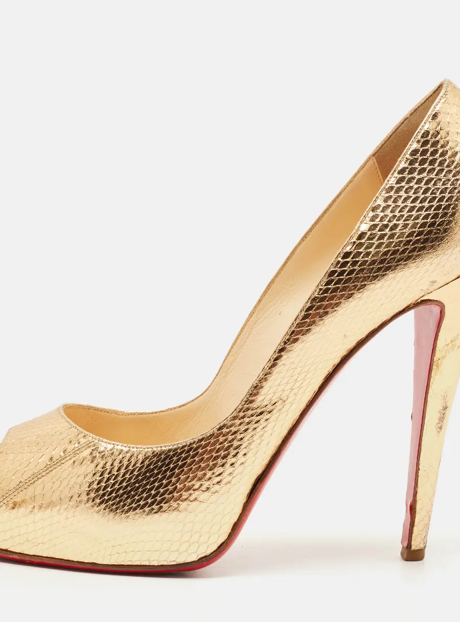 Christian Louboutin Metallic Python Embossed Leather Lady Peep Peep Toe Pumps Size 41