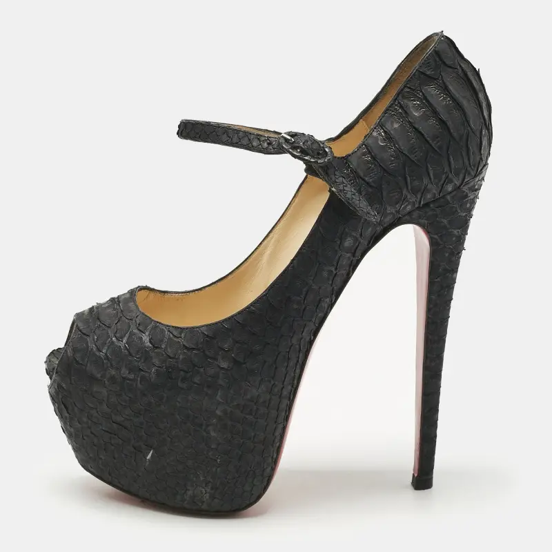 Christian Louboutin Black Python Lady Highness Peep Toe Pumps Size 39.5