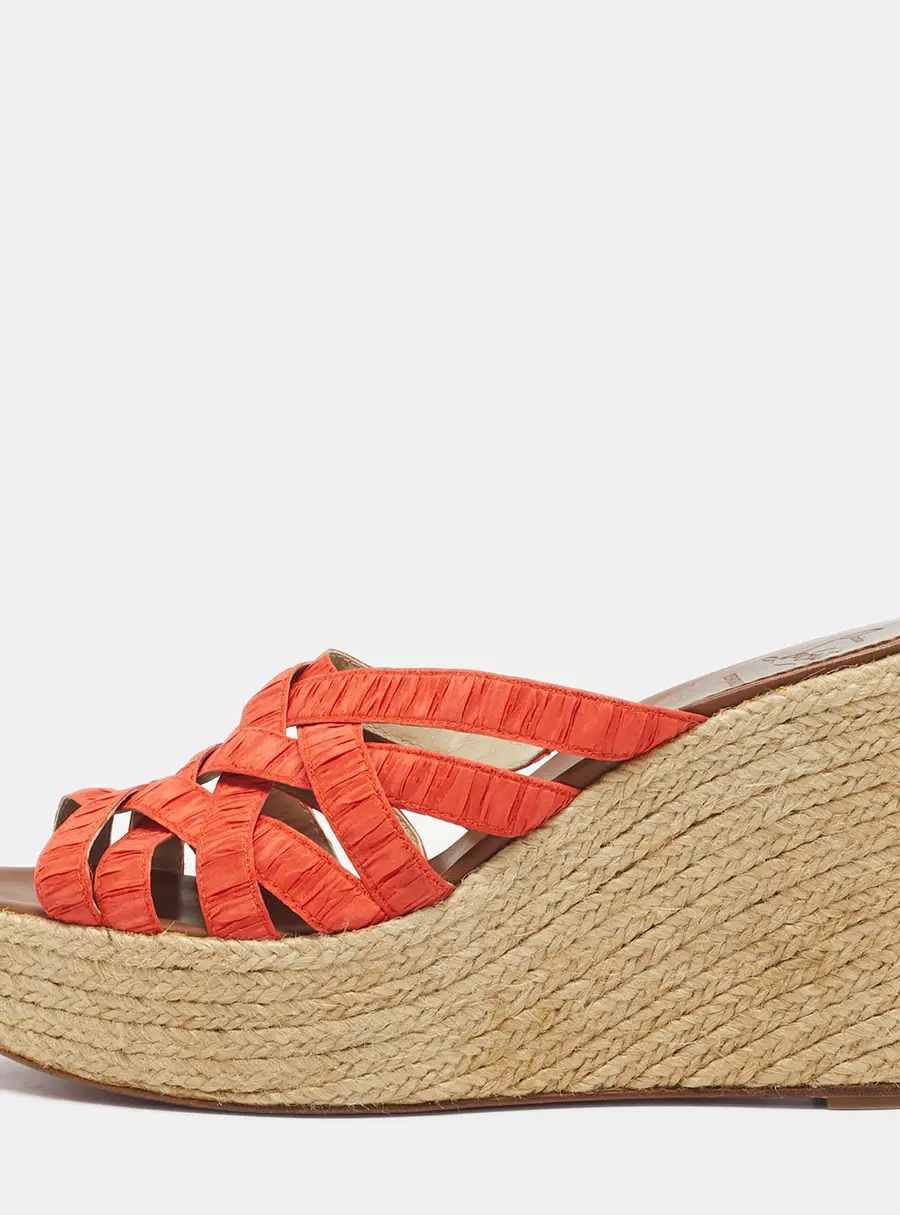 Christian Louboutin Orange Pleton Fabric Crepon Wedge Sandals Size 40