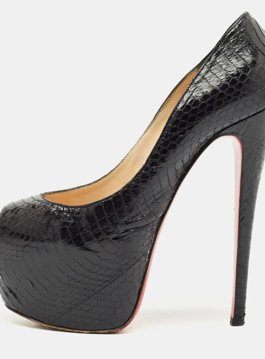 Christian Louboutin Black Python Lady Highness Peep Toe Pumps Size 39.5