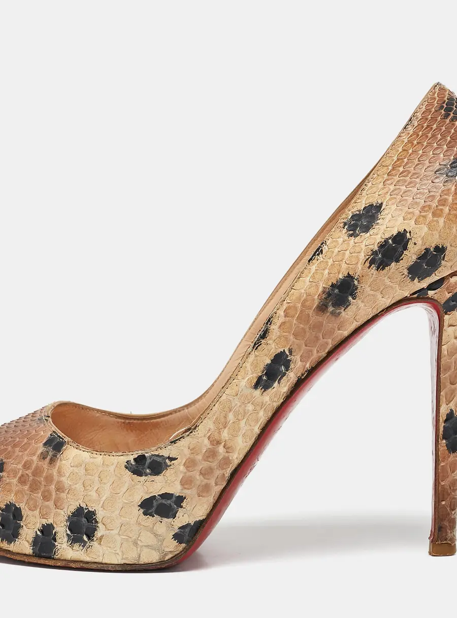 Christian Louboutin Beige/Black Snakeskin Leather Prive Platform Pumps Size 38.5