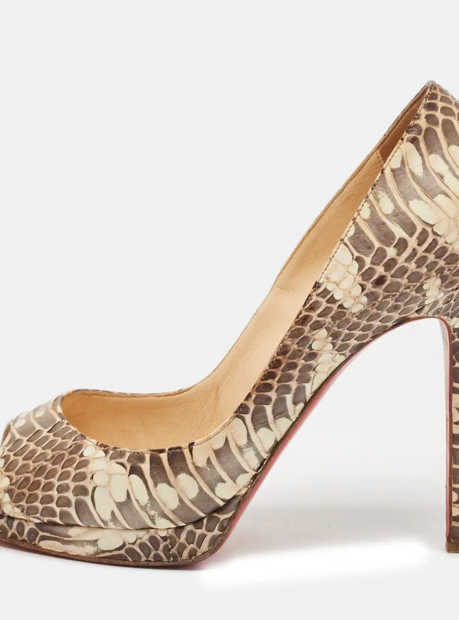 Christian Louboutin Beige Python Leather Lady Peep Peep Toe Pumps Size 38