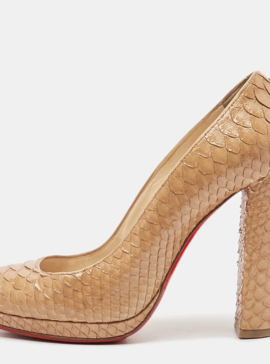 Christian Louboutin Beige Python Leather Block Heel Pumps Size 36.5